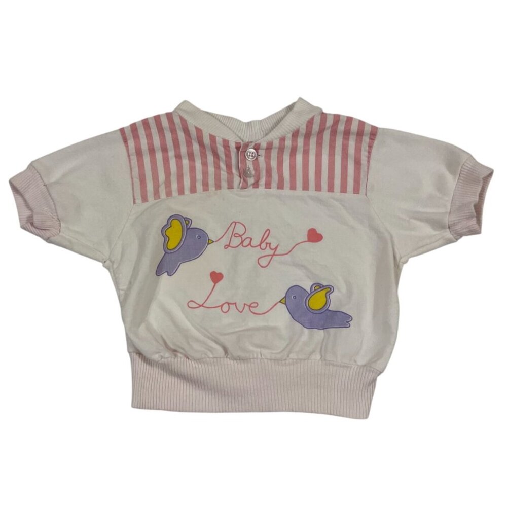 Vintage 1980s Jolie Baby Love Knit Cotton Infant Top Size 24M Pink/White
